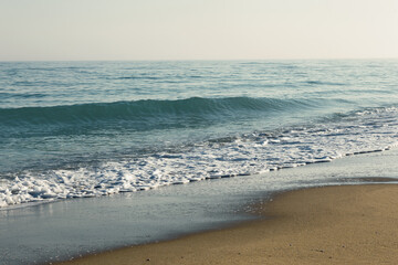 Seascape, Wave in movemen. Big stormy ocean wave. Blue water background