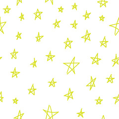 yellow doodle stars on a white background vector seamless pattern
