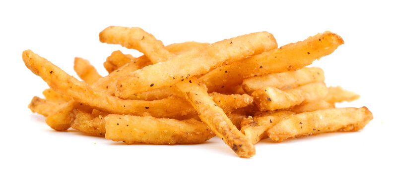 a pile of french fries isolated on white
