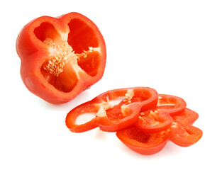 red sweet cut pepper on white background