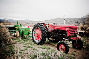 Fototapeta premium Tractor in a field, Montana, USA