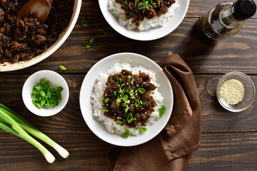 Korean ground beef and rice bowls