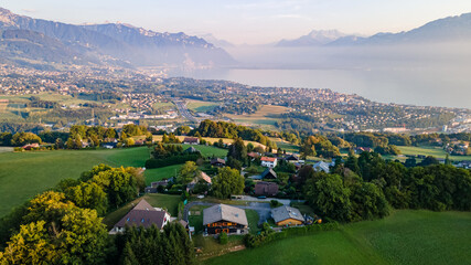 Fototapeta na wymiar Beautiful view over the valley and the swiss riviera, Switzerland.