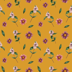 Obraz premium Pattern with flowers and watercolors