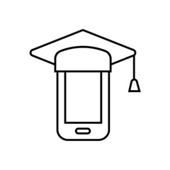 Vector online education concept in flat style. hand holding mobile phone with educational app on the screen. Distant e-learning.