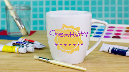 Creativity, paint your own design on mug, using craft to make sustainable gifts and have fun.
