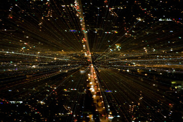 Aerial view of a city lit up at night, Los Angeles, California, USA