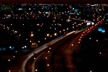 Fototapeta na wymiar High angle view of a city lit up at night, Miami, Florida, USA