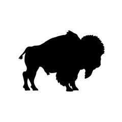 Bison logo. Buffallo black silhouette. Vector illustration of an american woodland animal.