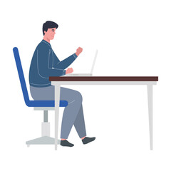 Fototapeta na wymiar Man with laptop at desk working design of Work from home theme Vector illustration