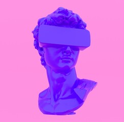 Fototapeta 3d render of the statue wearing virtual reality glasses. obraz