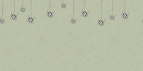 Drop in spiders dropping in from the top on a web filled gray background, vector illustration