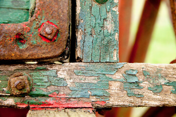 Close-up of a weathered wooden gate