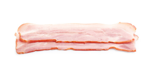 Fresh raw bacon slices on white background