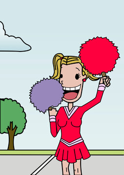Cheerleader holding pom-poms
