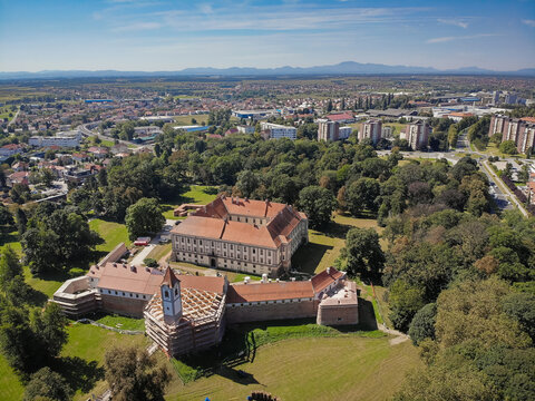 Cakovec, Croatia / Croatia: Aerial view on town and Zrinski fort castle in city park