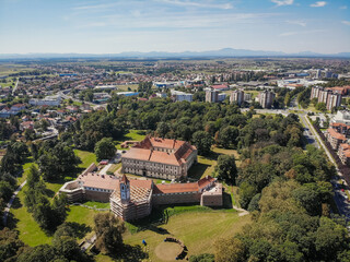 Cakovec, Croatia / Croatia: Aerial view on town and Zrinski fort castle in city park