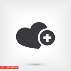 Add heart icon. Vector EPS 10. Heart Plus Flat Design. The work of the heart is made for your use.