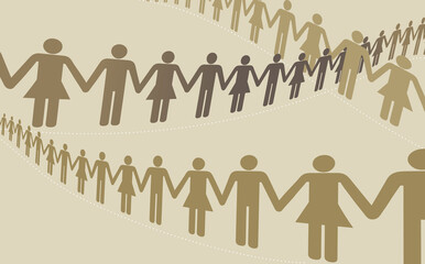 Paper chain of men and women holding hands