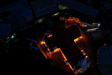 Night top view of the Christian Catholic Church in Kuala Lumpur. The building is made in the shape of a cross