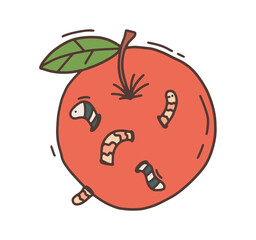 Apple Worm a hand drawn cartoon vector illustration of an apple with worms in it isolated on white