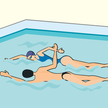 Side profile of a man and a women swimming in a swimming pool