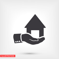 Fototapeta na wymiar House in the hand. hand holds the house. warm and reliable. vector graphics of home and hands. Icon made for your best use. House over your hand. 10 eps