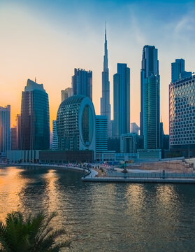 Dubai City skyline at dusk.