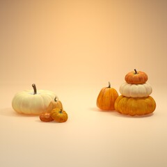 Orange halloween pumpkins on yellow background, holiday decoration for celebration Halloween event template minimal style concept. 3d rendering