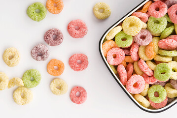 Close-up of a bowl of fruit loops