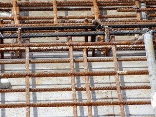 KUALA LUMPUR, MALAYSIA -SEPTEMBER 18, 2020: BRC welded wire mesh or BRC fabric used as part of the main structural component in-floor slab structure element in the construction site. Comes in various 