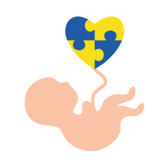 down syndrome baby with puzzles heart flat style icon design, disability support and solidarity theme Vector illustration