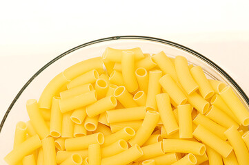 High angle view of a bowl of raw macaroni