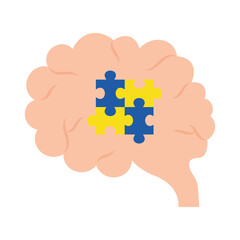 down syndrome puzzles in brain flat style icon design, disability support and solidarity theme Vector illustration