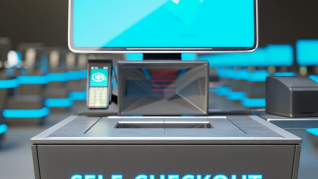 Self-service checkout in the shop.Ready for scanning and paying for the items