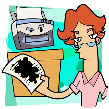 Close-up Of A Woman Holding Waste Paper Near A Computer Printer