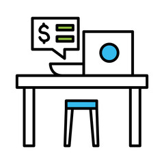 office desk with laptop and bubble line and colors style icon design, object workforce corporate and job theme Vector illustration