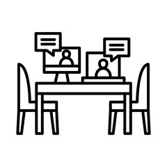 coworkers men in computer and laptop at desk line style icon design, Coworking teamwork and strategy theme Vector illustration