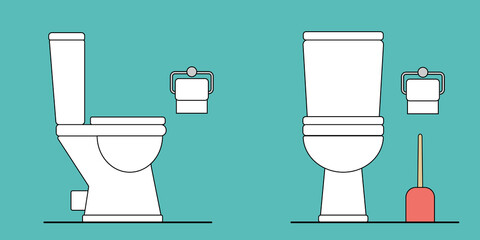 Toilet bowl side and front view on a green background. Vector illustration.