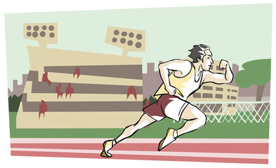 Side profile of a man running in a stadium