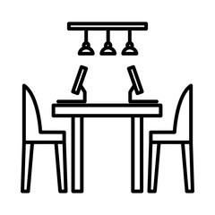 office desk with computers line style icon design, object workforce corporate and job theme Vector illustration