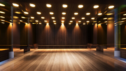 Fototapeta three-dimensional color background for wooden TV studio 3d rendering obraz