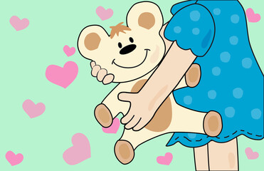 Obraz na płótnie Canvas Side profile of a girl holding a teddy bear