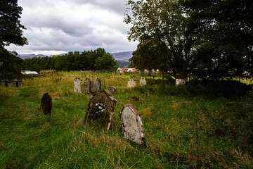 Spooky old medieval church graveyard which is now abandoned 