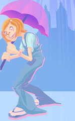 Side profile of a woman holding an umbrella