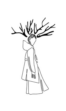Autumn  slim girl in coat  with wreath isolated on white background vector