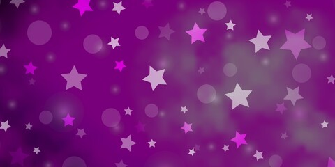 Light Pink vector template with circles, stars. Glitter abstract illustration with colorful drops, stars. Design for textile, fabric, wallpapers.