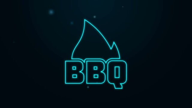 Glowing neon line Barbecue fire flame icon isolated on black background. Heat symbol. BBQ grill party. 4K Video motion graphic animation