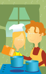 Mother and her daughter cooking