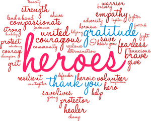 Heroes Word Cloud on a white background. 
